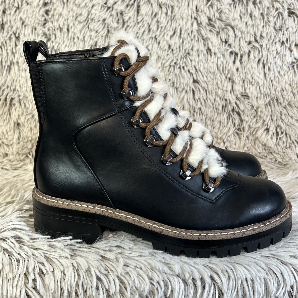 A New Day Black Ankle Boots with White Fur Detail *Runs 1/2 size big! - Picture 7 of 11